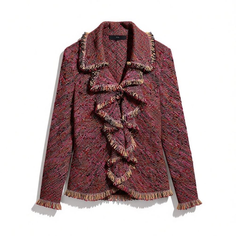 St John Couture Tweed Fringe Jacket Blazer Size 14 - Picture 5 of 7
